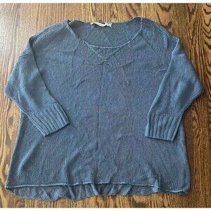 Soft Surroundings‎ Deep Blue Pullover Knit Sweater 3/4 Sleeve Women's Size Large
